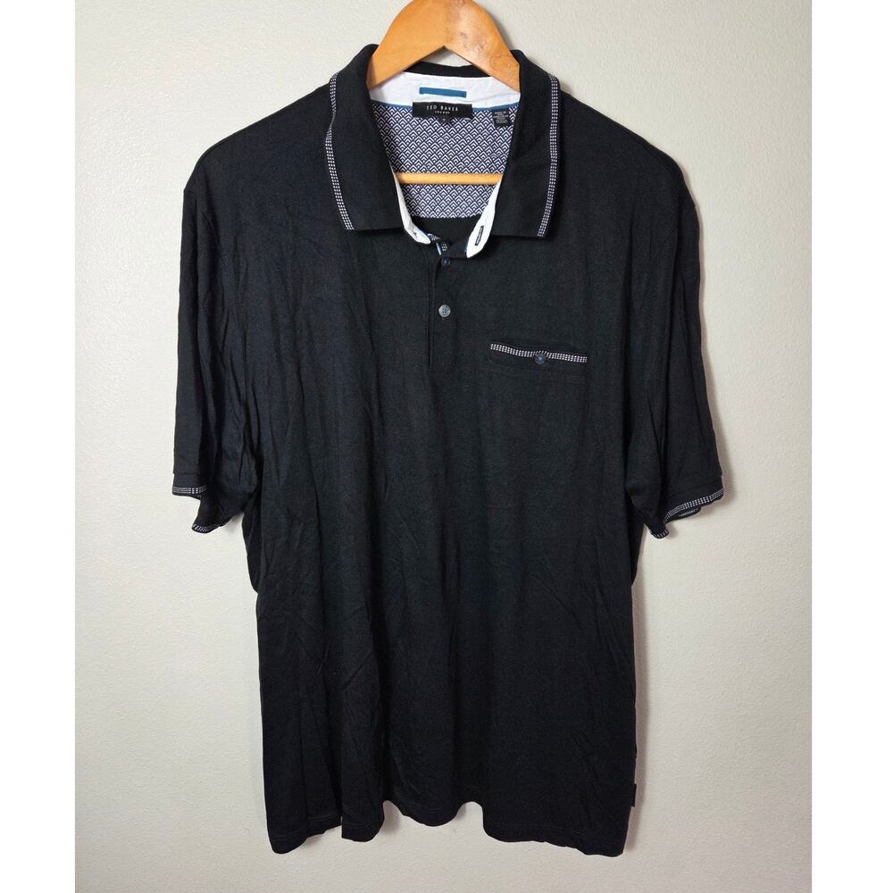 Ted Baker London Men's Black with White Luxury Preppy Polo Shirt Men Size 7